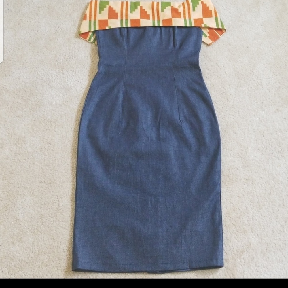 Beautiful Kente print and denim dress.